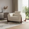 45" Cream And Wood Brown Sherpa Arm Chair