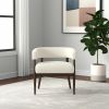 29" Ivory Polyester Blend And Brown Solid Color Arm Chair
