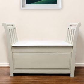 38" White Solid Wood Entryway Bench With Flip Top and High Sides
