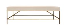 58" Ivory and Gold Upholstered Linen Bench