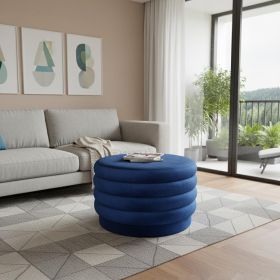 31" Blue Velvet Tufted Round Cocktail Ottoman