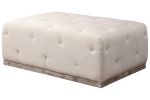 48" Ivory Velvet And Brown Tufted Cocktail Ottoman
