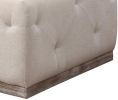 48" Ivory Velvet And Brown Tufted Cocktail Ottoman