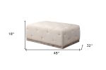 48" Ivory Velvet And Brown Tufted Cocktail Ottoman