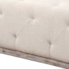 48" Ivory Velvet And Brown Tufted Cocktail Ottoman