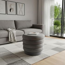 21" Gray Velvet Tufted Round Cocktail Ottoman