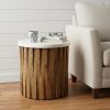 20" Brown And Ivory Marble And Solid Wood Round End Table