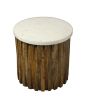 20" Brown And Ivory Marble And Solid Wood Round End Table