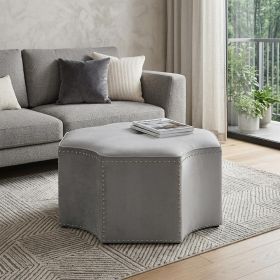 33" Gray Velvet Tufted Octagonal Cocktail Ottoman