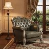 45" Bone White Faux Leather And Vintage Bone White Arm Chair