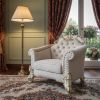 43" Two Tone Ivory Fabric And Antique Pearl Striped Arm Chair