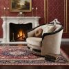 47" Tan Fabric And Black Ornate Frame Damask Arm Chair with Accent Pillows