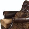 38" Brown And Black Faux Leather Floral Tufted Arm Chair