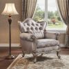 45" Champagne Fabric Floral Tufted Arm Chair