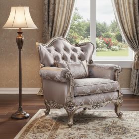 45" Champagne Fabric Floral Tufted Arm Chair
