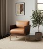 31" Carmel Brown Top Grain Leather And Gold Arm Chair