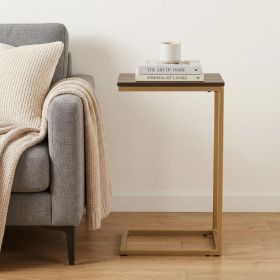 25" Gold And Elm Solid Wood Rectangular End Table