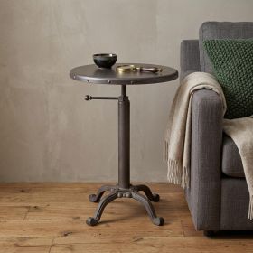 22" Industrial And Inustrial Iron Round End Table