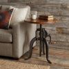 19" Black And Chestnut Solid Wood And Iron Height Adjustable Round End Table
