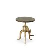 19" Brass Solid Wood And Iron Height Adjustable Round End Table