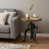 19" Industrial And Oak Solid Wood Round End Table