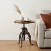 19" Industrial And Oak Solid Wood Round End Table