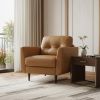 35" Camel Genuine Leather And Black Tufted Arm Chair