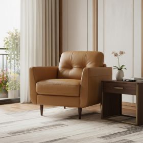 35" Camel Genuine Leather And Black Tufted Arm Chair