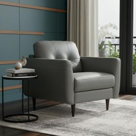 35" Pesto Green Genuine Leather And Black Tufted Arm Chair