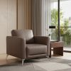35" Taupe Genuine Leather And Black Arm Chair