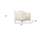 35" Cream Genuine Leather And Black Arm Chair