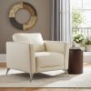 35" Cream Genuine Leather And Black Arm Chair