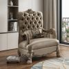 34" Bone and Gold Velvet Tufted Arm Chair