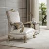 34" Pearl and Gold Faux Leather Damask Arm Chair