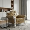 50" Beige and Pearl Faux Leather Tufted Arm Chair