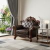 50" Chocolate Faux Leather Tufted Arm Chair