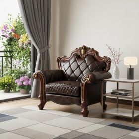 50" Chocolate Faux Leather Tufted Arm Chair