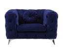 41" Blue Fabric And Black Tufted Arm Chair