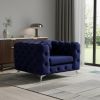 41" Blue Fabric And Black Tufted Arm Chair