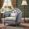 43" Light Gray Fabric And Platinum Floral Tufted Arm Chair