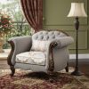 48" Beige Fabric And Cherry Floral Arm Chair