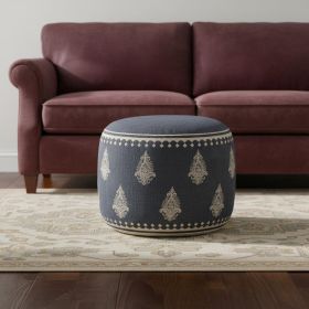 18" Blue 100% Cotton Ottoman