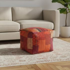 24" Red Cotton Blend Ottoman