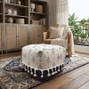 18" Natural and Navy Blue Cotton Medallion Pouf Ottoman
