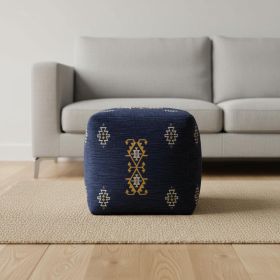18" Blue Polyester Blend Ottoman