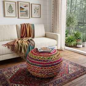20" Multicolored Jute Ottoman