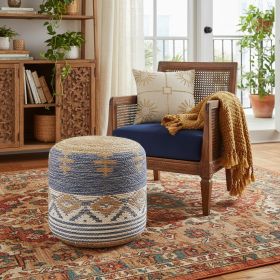 18" Blue Jute Ottoman