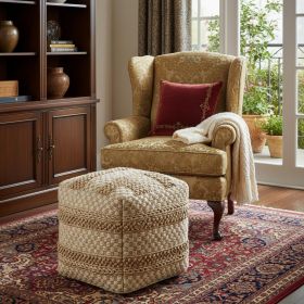 18" Tan Jute Ottoman