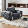 50" Dark Gray and Silver Faux Leather Tufted Arm Chair