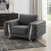50" Dark Gray and Silver Velvet Tufted Arm Chair